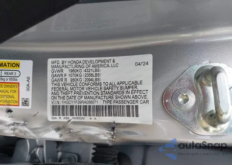 2024 Honda Accord Ex z USA, uszkodzony, nr VIN 1HGCY1F39RA056671